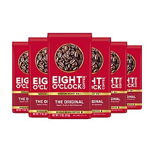 Eight O'Clock Coffee, The Original, Medium Roast Whole Bean Coffee, 11 Ounce, Pack of 6, Sweet, Fruity, Well-Balanced