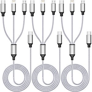Multi Charging Cable 4ft 3Pack 3 in 1 Charger Cord, Multiple Usb C Port Rapid Nylon Braided Cable USB Charging Cable $4.99