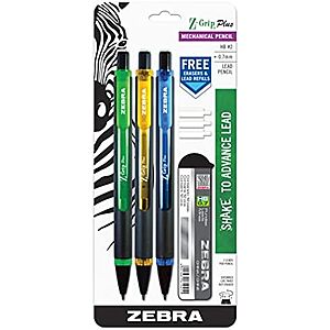 [NEW] $3.81 | 3-Pack Zebra Pen Z-Grip Plus Mechanical Pencil, 0.7mm, Bonus Lead and Erasers (Green, Yellow, Blue) at Amazon