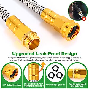 Garden Hose 50FT, Flexible Stainless Steel Metal Water Hose with 10-Function Nozzle, No-Kink, Leak-Proof, Wear-Resistant, 3/4 GHT $29.96