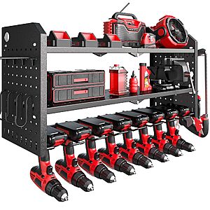 Nacial Power Tool Organizer Wall Mount, 8 Drill Holder Wall Mount with 3 Layer Cordless Tool Organizer, Heavy Duty Tools Organizer with 12 Hooks $25.55