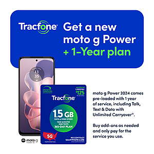 $49.88 FS WALMART: Tracfone Motorola Moto G Power 2024, 5G, 128GB, Black, Includes 1 Year 1500min/text/1.5gb data Service Plan