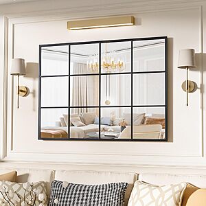 Suidia Wall Mirror, 24" x 36" Window Decorative Mirrors, Metal Framed Wall Decor Wall-Mounted Mirrors for Bedroom, Living Room, Entryway, Black $49.39