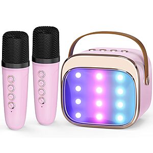 FLUESTON Mini Karaoke Machine for Kids Adults, Portable Bluetooth Speaker with 2 Wireless Microphones $9.99