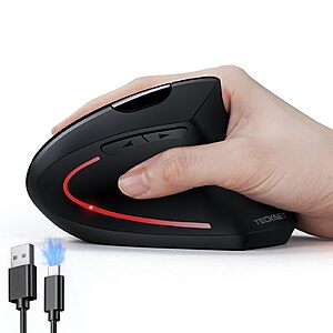 TECKNET Ergonomic Mouse, Rechargeable Vertical Ergo Mouse Wireless 800-4800 Levels 5 Adjustable DPI, Silent 2.4GHz Optical Carpal Tunnel Mouse $12.49