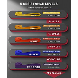 HAPBEAR Pull Up Assistance Bands - Pull Up Bands - Resistance Bands - Exercise Bands Resistance Bands Set Colorful (5-125LBS) $15.59