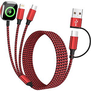 5' Firsting 3-in-2 Multi Charging Cable w/ USB-A/C to Type-C/Lightning/Apple Watch Charger (Red/Black) $4.99 + Free Shipping w/ Prime or on $35+