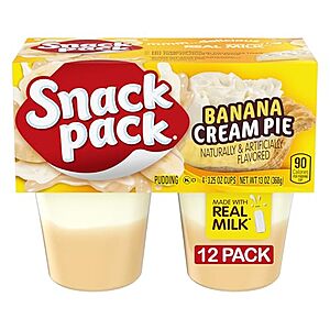 [SnS, AC] $9.11** | 12-Pack 4-Count 3.25-Oz Snack Pack Pudding Cups (Banana Cream Pie) at Amazon