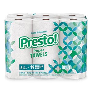 $22.93 or less S&S: Amazon Brand - Presto! Ultra-Strong Premium Paper Towels, 158 Sheet Huge Roll - Flex-a-Size, 12 Rolls = 39 Reg Rolls