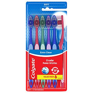 $4.29 AMAZON S&S Colgate Extra Clean Toothbrush, Soft Toothbrush for Adults, 6 Count (Pack of 1)