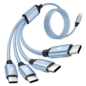 5' MPATIBY USB-C to 4x USB-C Multi Charging Cable (White/Blue) $4.39 + Free Shipping w/ Prime or on $35+