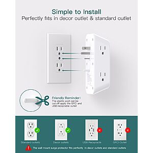 Addtam Surge Protector Outlet Extender, 6-Outlet Splitter with 4 USB Wall Charger(2 USB-C Ports), Multi Plug Wall Outlet 1800J Power Strip $9.8