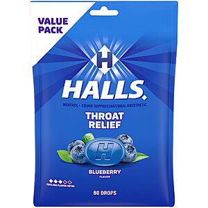 80-Ct Halls Throat Relief Blueberry Cough Drops $3.41 + Free Shipping w/ Prime or on $35+