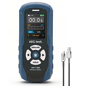AEGTEST AWT-380 Rechargeable Pinless Moisture Meter (Wood, Drywall & Masonry) w/ Color Display $25.49 + Free Shipping w/ Prime or orders $35+