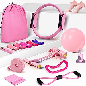 15-Piece laapee Pilates Equipment Kit w/ Yoga Circle Ball Ring, 5 Resistance Bands & Pedal Puller $15.39 + Free Shipping w/ Prime or on $35+