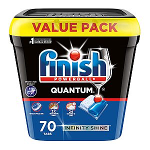 Finish Quantum Infinity Shine Dishwasher Pods, No Pre-Rinse Dishwasher Detergent Soap Removes 24HR Dried-On Stain 70 Count~$9.91 After Coupon & S&S @ Amazon