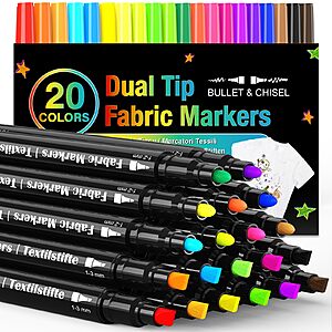 20-Colors KERIFI Chisel & Fine Dual Tip Fabric Permanent Markers $5.99 + Free Shipping w/ Prime or on $35+