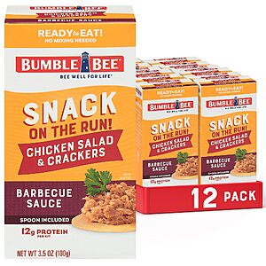 12-Pack Bumble Bee Snack On The Run! Protein Snack Pack (BBQ Chicken Salad with Crackers) $8.49 w/ S&S + Free Shipping w/ Prime or on $35+