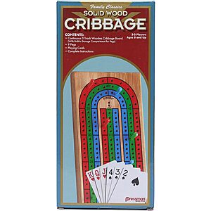 Pressman Family Classics Solid Wood Continuous 3-Track Cribbage Board w/ Built-In Storage $7.91 + Free Shipping w/ Prime or on $35+