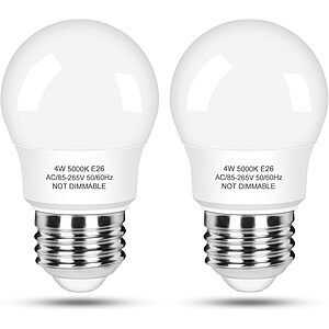 2-Pack Brightever 4W LED A15 Refrigerator Light Bulb, 5000K Daylight (40W Equivalent) $4.50 ($2.25 each) + Free Shipping w/ Prime or on $35+