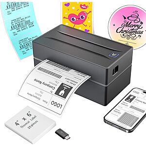 Amazon - Thermal Shipping Label Printer 4x6 Bluetooth Label Maker for Small Business (Black) - $28.31