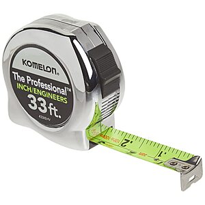 33-Ft Komelon 433IEHV High-Visibility Professional Tape Measure (Inch and Engineer Scale) $7.52 + Free Shipping w/ Prime or on $35+