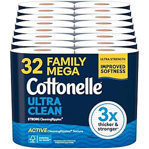 [SnS, AC] $22.61* | 32-pk Cottonelle Ultra Clean 1-Ply Toilet Paper Family Mega Rolls at Amazon (70.7￠ each)