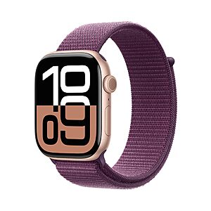 Apple Watch Series 10 [GPS 46mm case] Smartwatch with Rose Gold Aluminum Case with Plum Sport Loop. Fitness Tracker, ECG App, Always-On Retina Display, Carbon Neutrala $274.97