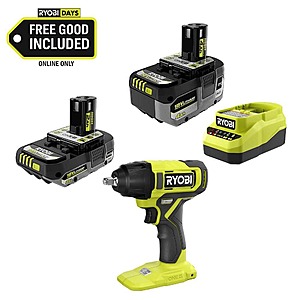 RYOBI ONE+ 18V Cordless 3/8 in. Impact Wrench Kit with (1) 4Ah Battery, (1) 2Ah Battery, and Charger $79