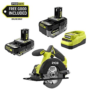 RYOBI ONE+ 18V Lithium-Ion Cordless Circular Saw Kit with (1) 4 Ah Battery, (1) 2 Ah Battery and (1) 2A Charger $79