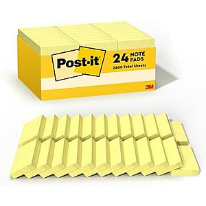 $4.54** | 24-Count 100-Sheet Post-it Notes (Canary Yellow, 1-3/8" x 1-7/8") at Amazon