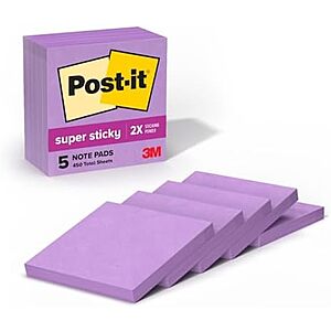 [NEW] $3.36 | Post-it Super Sticky Notes, 3 x 3 in, 5 Pads, 90 Sheets/Pad at Amazon