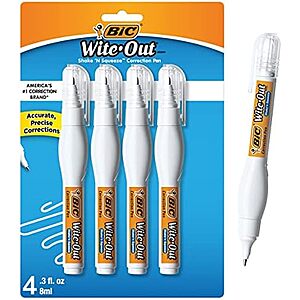 [NEW, SnS] $5.28 | 4-Count BIC Wite-Out Brand Shake 'n Squeeze Correction Pen (White) + 10% Back w/ Prime Visa Card at Amazon