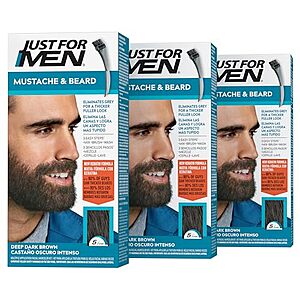 [NEW, SnS] $6.24 | 3-Pack Just for Men Mustache & Beard, Beard Dye for Men with Brush (Deep Dark Brown M-46) at Amazon