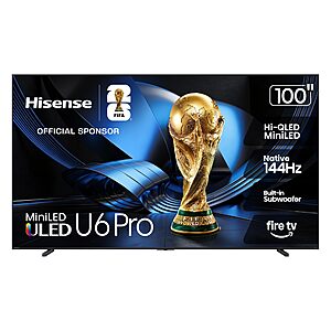 Hisense 100" U6 Pro Series Mini‑LED ULED 4K 144Hz UHD HDR Gaming AI Smart Fire TV (100U6SF Pro, 2026 New) $2299.99