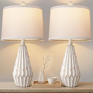 Hamucd Set of 2 Modern Farmhouse Lamp for Living Room, Beige Rustic Resin Beside Table Lamps $38.59