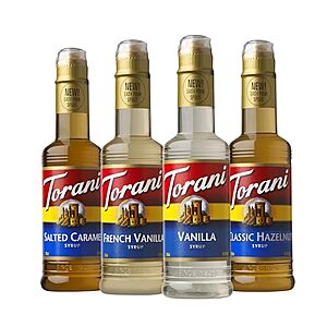 [NEW, SnS] $9.87 | 4-Pack 12.7-Oz Torani Flavored Drink Syrup Café Variety Pack (Vanilla, Salted Caramel, Classic Hazelnut & French Vanilla) at Amazon ($2.47 each)
