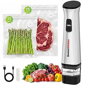 Bonsenkitchen Vacuum Sealer for Food, Handheld Vacuum Sealer Machine +30 Reusable Vacuum Bags, Compact Food Saver for 6X Freshness Preservation, Portable & Rechargeable $29.99
