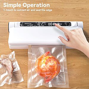 Compact Vacuum Sealer Machine, 75KPA Strong Suction, LED Digital Timer Display, Dual Use for Dry & Wet Foods, Includes 20 Bags, Ideal for Home Kitchen Use, White $24.99