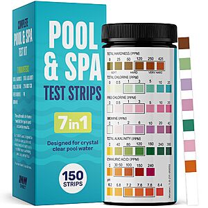 JNW 7-in-1 Pool Test Strips, 150 Quick & Accurate Test Strips for Pool & Spa Water~Chlorine, Bromine, pH, Alkalinity, Hardness & More~$7.64 With S&S @ Amazon