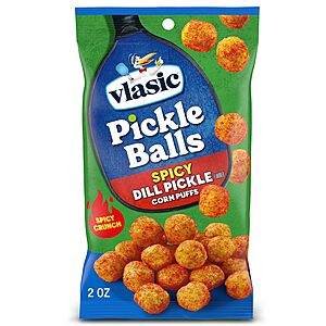 Vlasic Pickle Balls, Spicy Dill Pickle Flavored Corn Puffs, Pickleball Gifts, 2 oz. (Pack of 12)~$12.38 With S&S @ Amazon