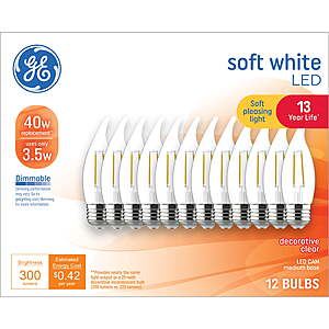 12-Pack GE Classic LED 25W CA11 Deco Candle Bulbs (Soft White) $4.78 + Free S&H w/ Walmart+ or on $35+