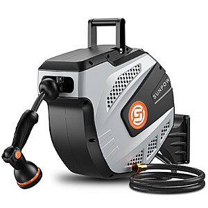 SUNPOW Retractable Garden Hose Reel: 1/2" x 50ft Heavy Duty Wall Mounted Hose Reel with 3/4" Brass Fitting & 10 Sprayer Nozzle $59.96