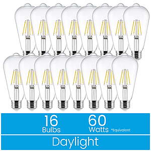 $4.30 FS WALMART+ Great Value ST19 Vintage LED Light Bulb, 5-Watt (60W Equivalent), Daylight, Dimmable, E26, 16 Pack