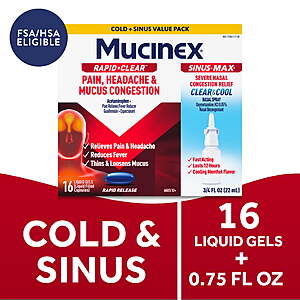 $10.84 FS WMT+_ Mucinex Rapid Clear Sinus Relief, Liquid Gels 16 ct and Nasal Spray 0.75 fl oz Combo Pack