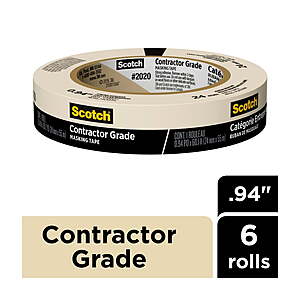 6 Rolls Scotch Contractor Grade Masking Tape, 0.94 in x 60.1 yd, Tan $5.25 + Free S&H w/ Walmart+ or $35+