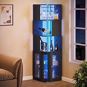 YITAHOME Corner Wine Cabinet w/ LED Lights & Glass Holder $60 + FS