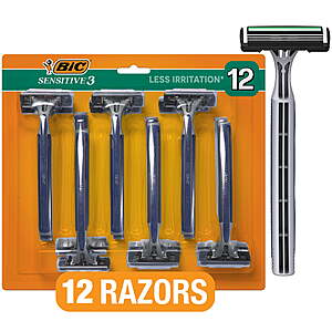 $5.64: 12 Count BIC Sensitive 3 Disposable Razors for Men, 3 Blades for Sensitive Skin at Walmart.com