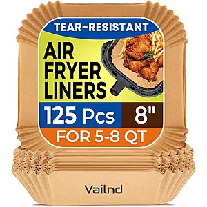 125-Count 8" Vailnd Disposable Air Fryer Parchment Paper Liners (Square) $5.98 + Free Shipping w/ Prime or on $35+