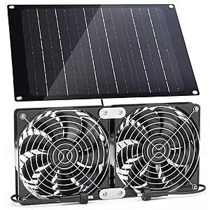 Solar Powered Fan, 30W Solar Fan with Two IPX7 Waterproof Fans for Outside Greenhouse Shed Chicken Coop, Exhaust Intake Mounting Way and Solar Panel Fan Kit $24